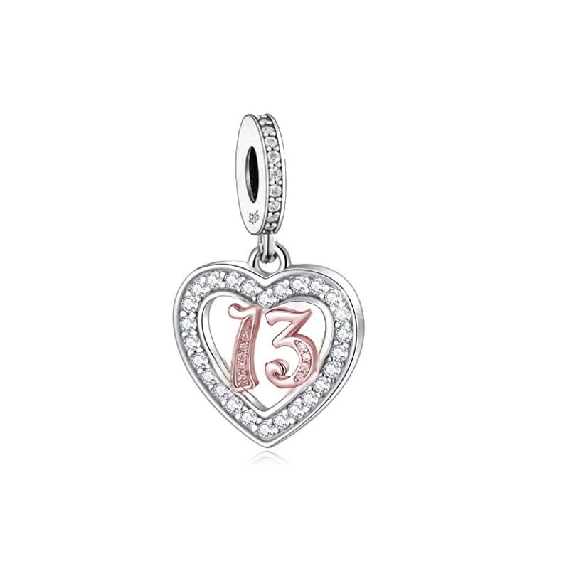 Pangama Jewelry 13th Birthday Rose Gold Heart Dangle Charm