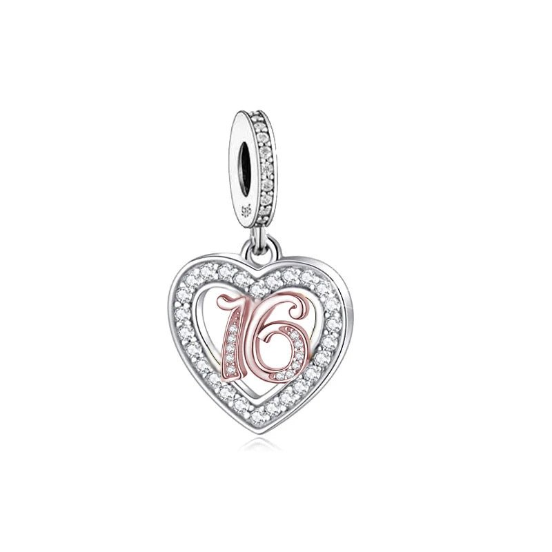 Pangama Jewelry 16th Birthday Rose Gold Heart Dangle Charm