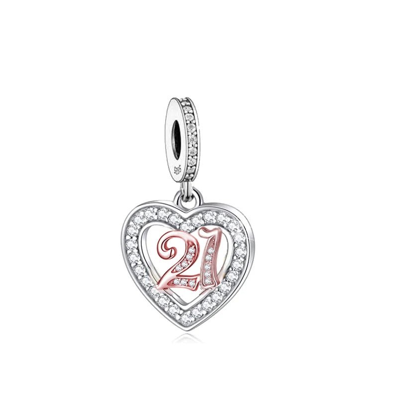 Pangama Jewelry 21st Birthday Rose Gold Heart Dangle Charm