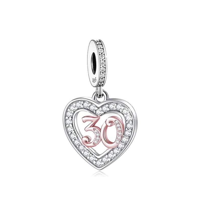 Pangama Jewelry 30th Birthday Rose Gold Heart Dangle Charm