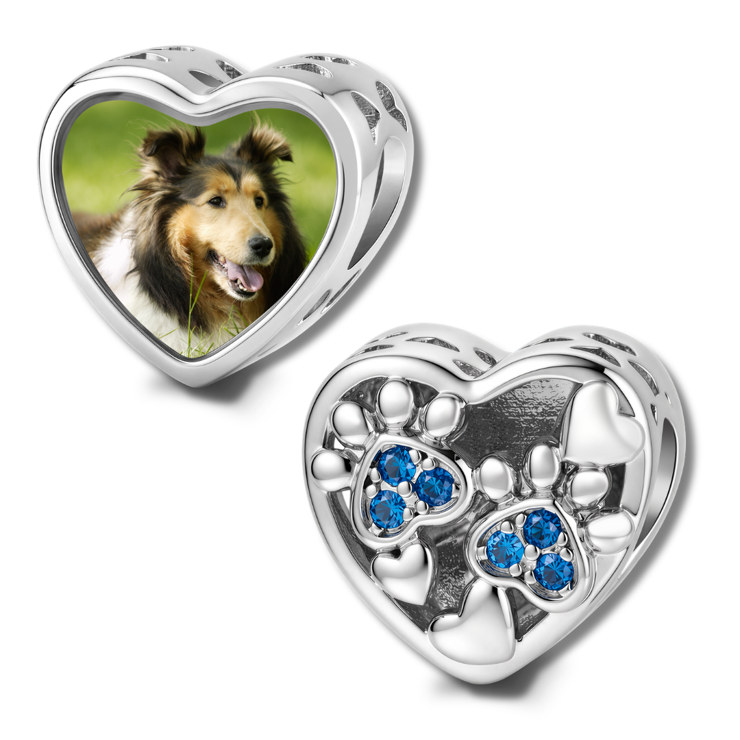 Personalized Pet Photo & Paw Print Heart Charm