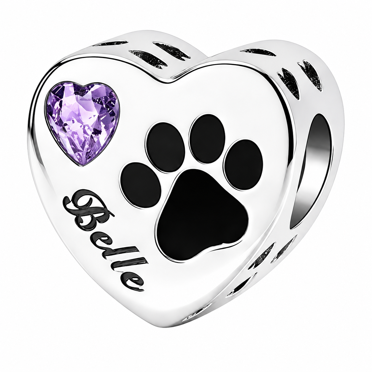Personalized Pet Photo & Engraved Paw Print Birthstone Heart Charm
