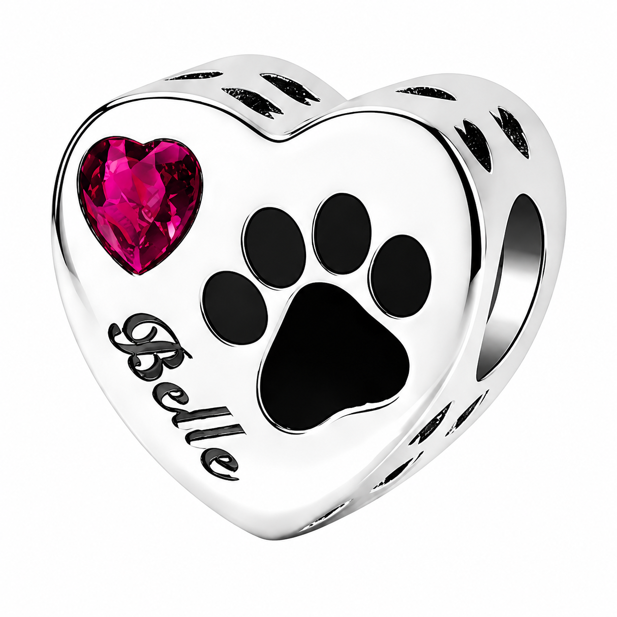 Personalized Pet Photo & Engraved Paw Print Birthstone Heart Charm