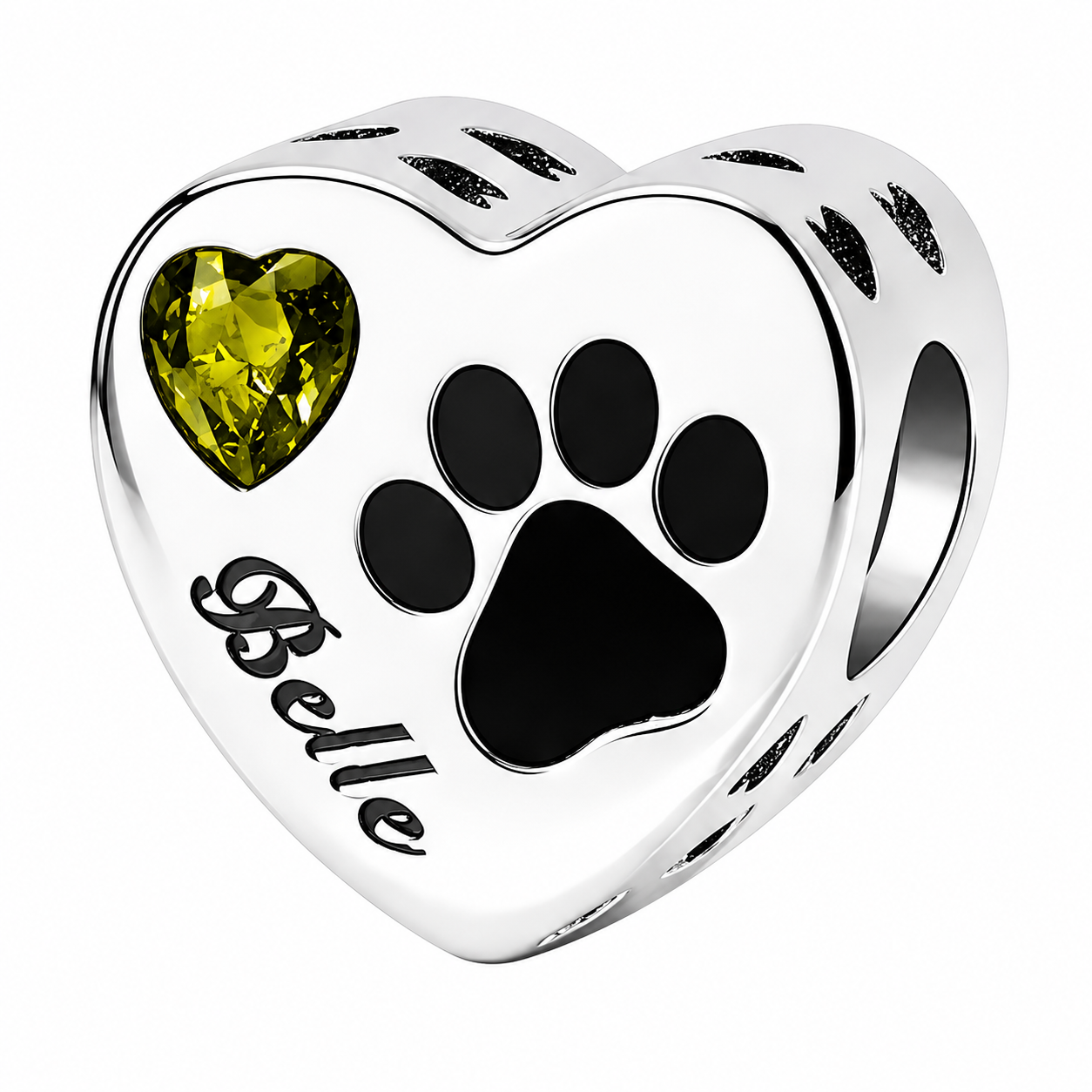 Personalized Pet Photo & Engraved Paw Print Birthstone Heart Charm