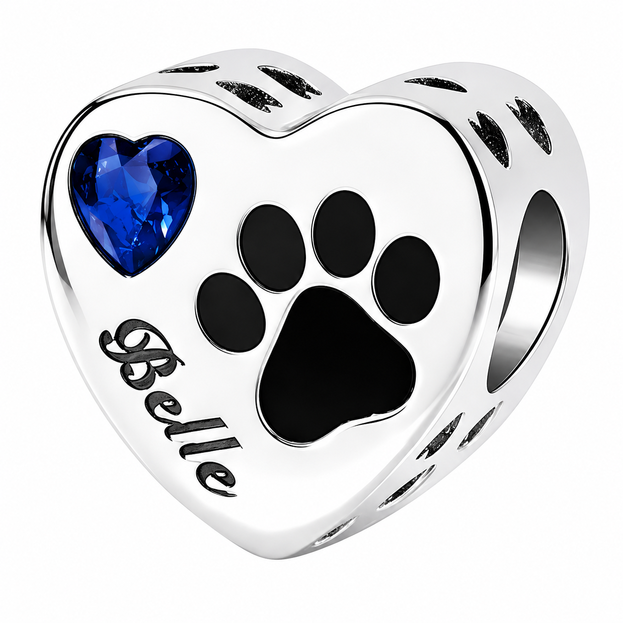Personalized Pet Photo & Engraved Paw Print Birthstone Heart Charm