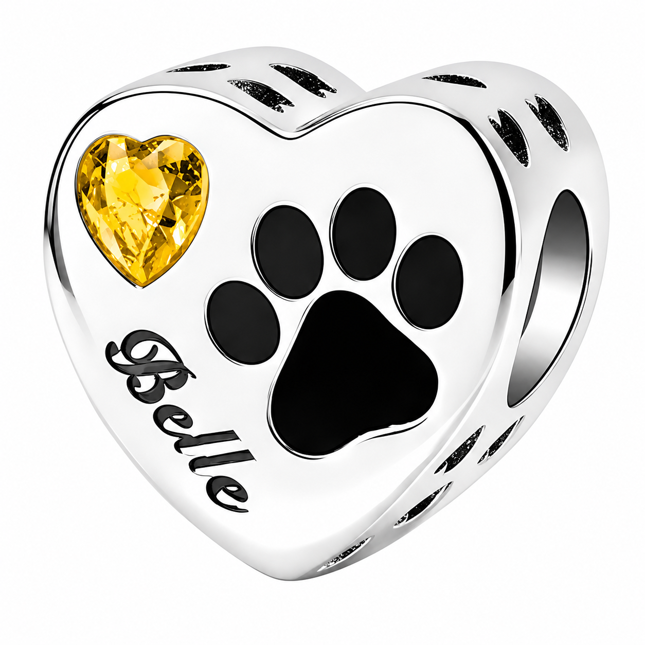 Personalized Pet Photo & Engraved Paw Print Birthstone Heart Charm