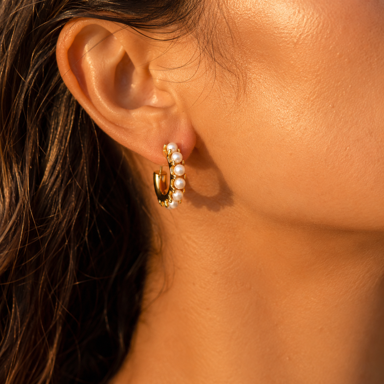 Selene Pearl Hoop Earrings