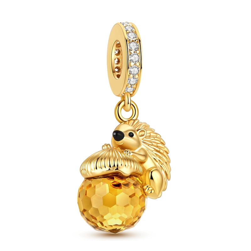 Golden Hedgehog & Acorn Dangle Charm