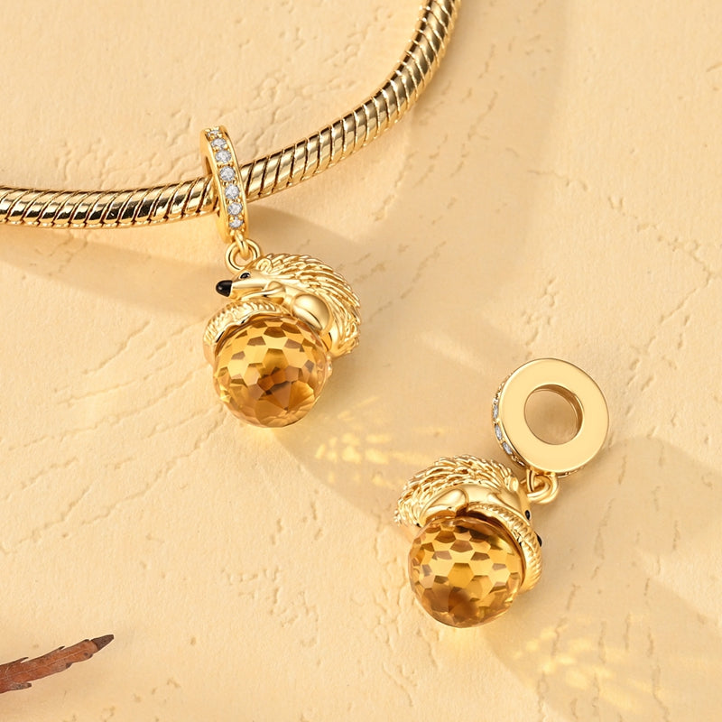 Golden Hedgehog & Acorn Dangle Charm