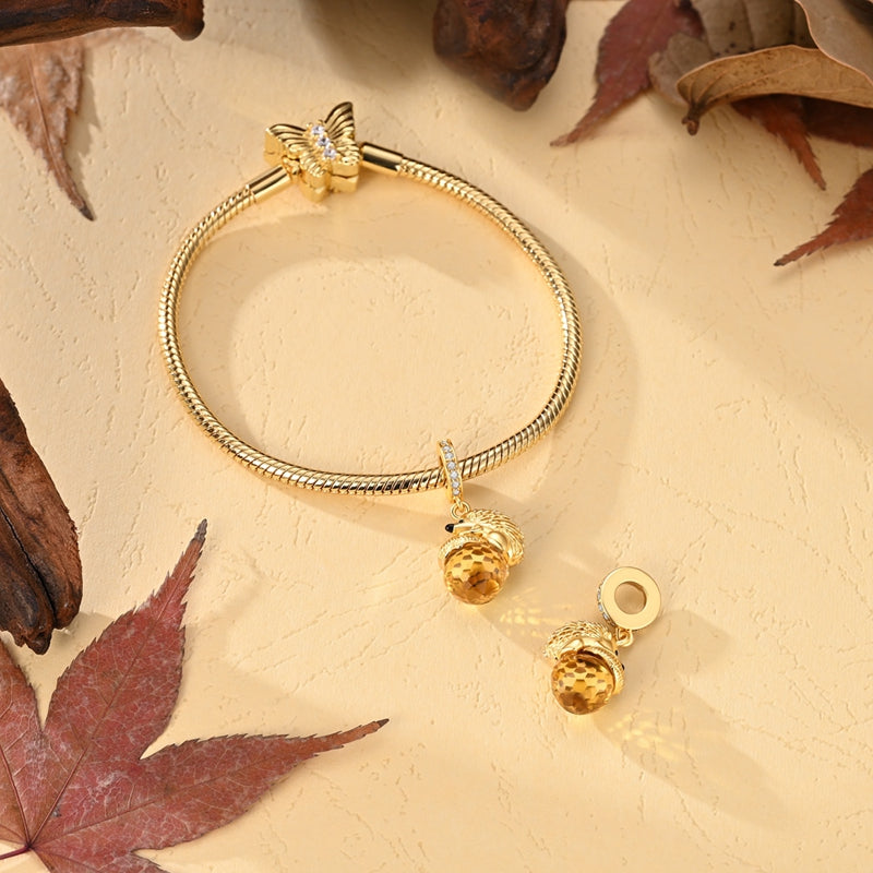 Golden Hedgehog & Acorn Dangle Charm
