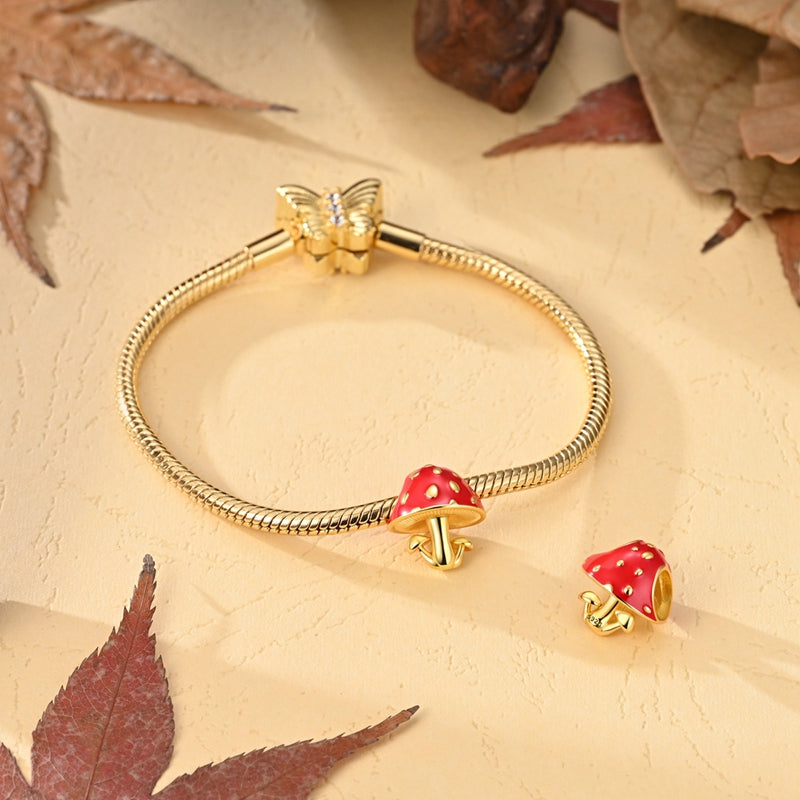 Golden Red Mushroom Charm