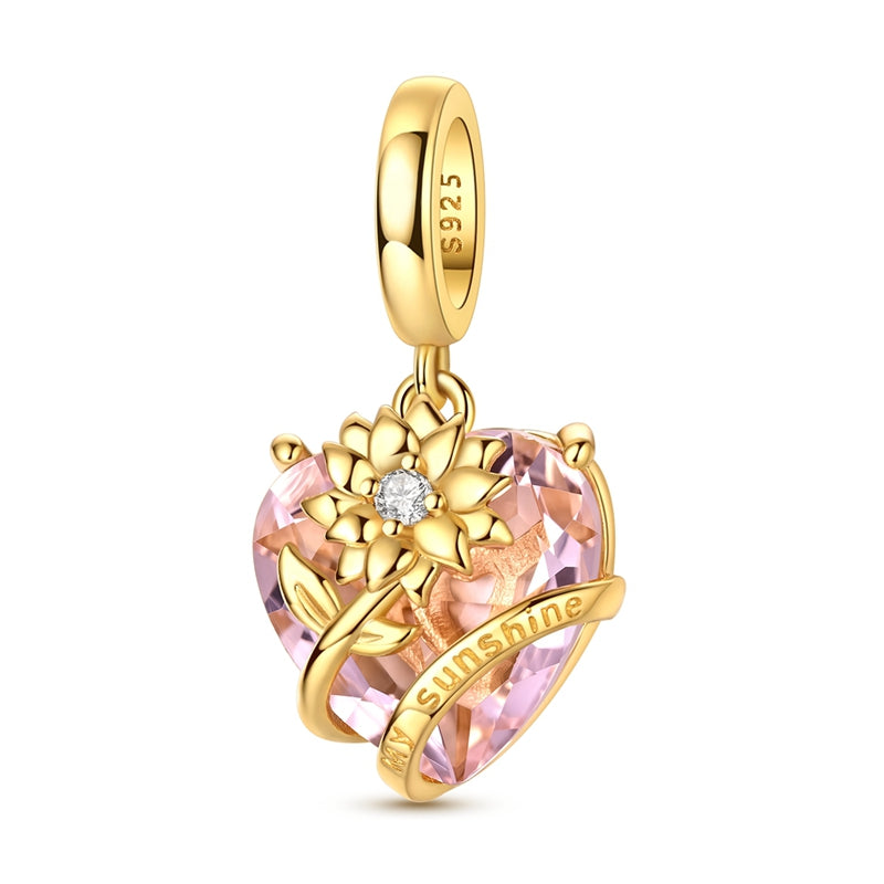 Sunshine Flower Pink Heart Dangle Charm