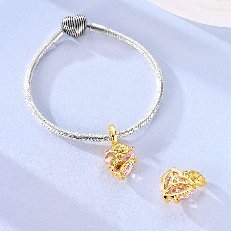 Sunshine Flower Pink Heart Dangle Charm