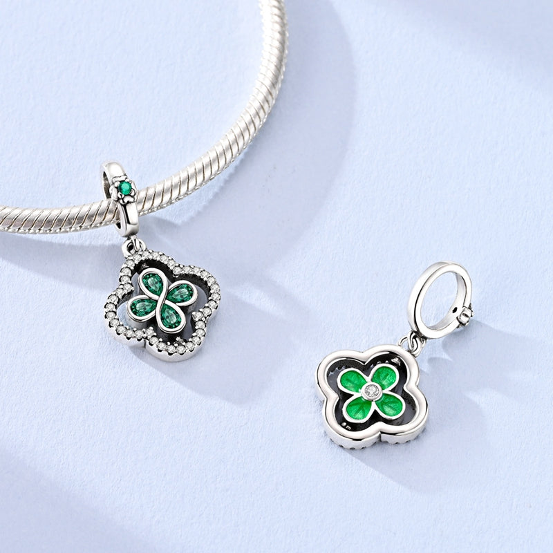 Rotating Green Clover Crystal Dangle Charm