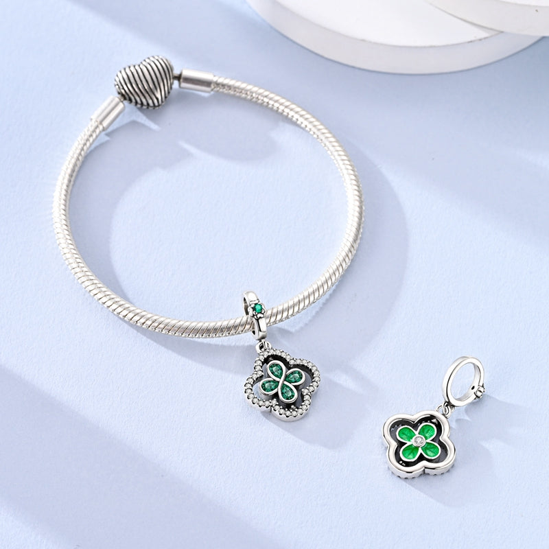Rotating Green Clover Crystal Dangle Charm