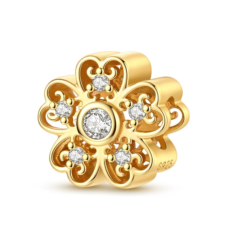 Golden Filigree Flower Crystal Charm