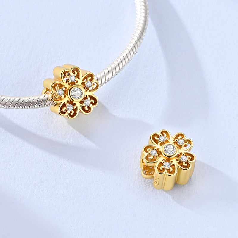 Golden Filigree Flower Crystal Charm