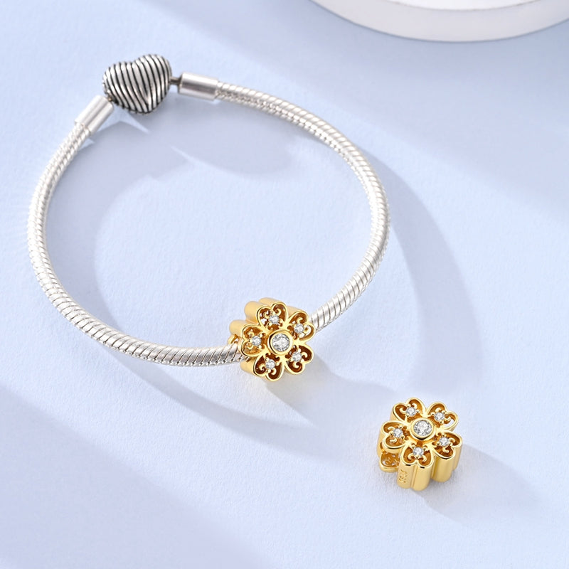 Golden Filigree Flower Crystal Charm