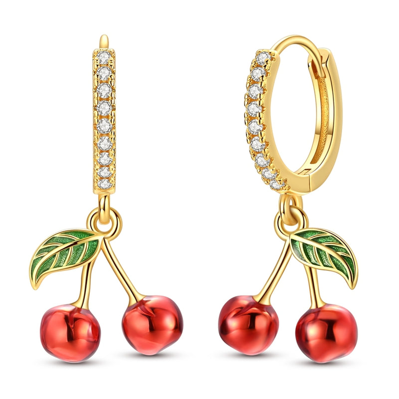 Golden Cherry Hoop Earrings