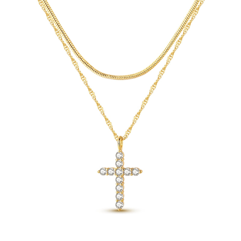 Golden Layered Cross Necklace