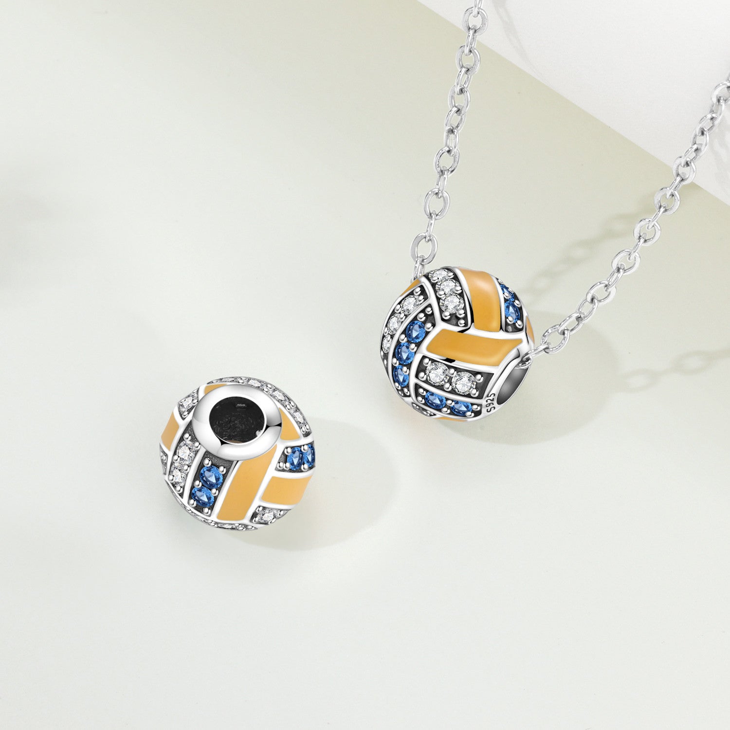 Volleyball Blue Crystal Charm