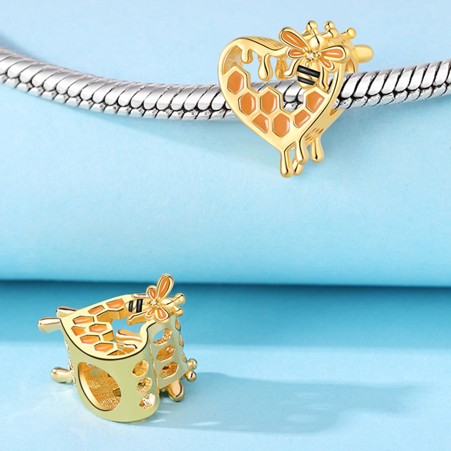 Golden Honey Bee Heart Charm