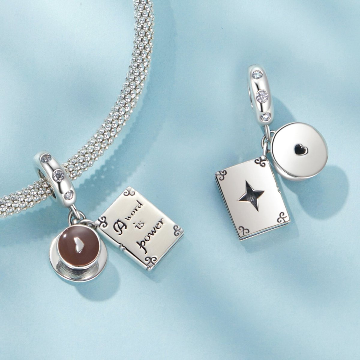 Pangama Jewelry "A Word is Power" Book & Coffee Dangle Charm