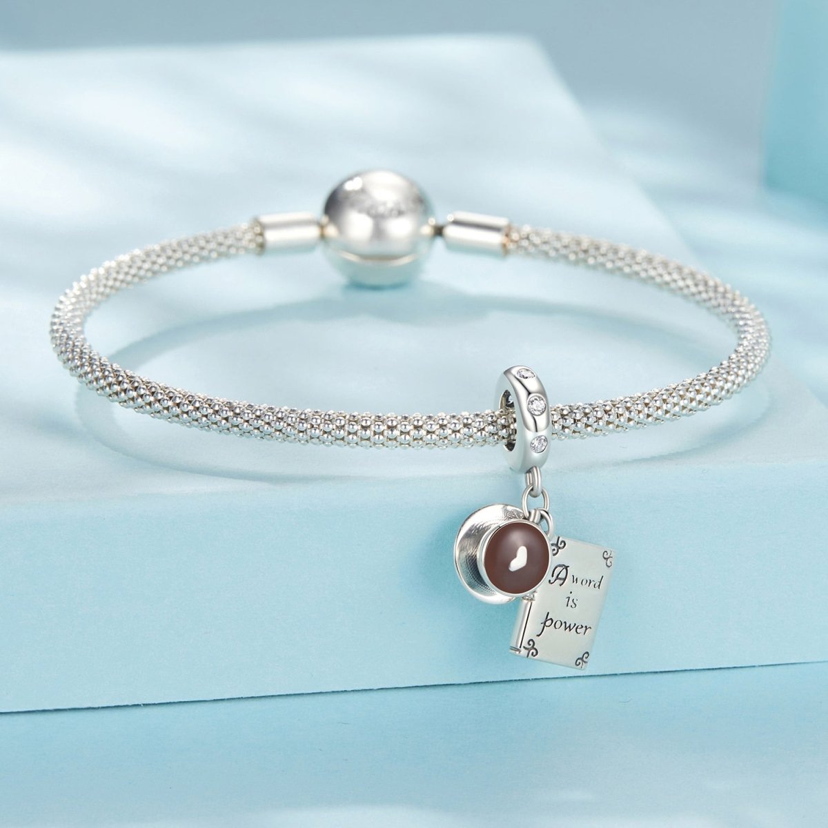 Pangama Jewelry "A Word is Power" Book & Coffee Dangle Charm