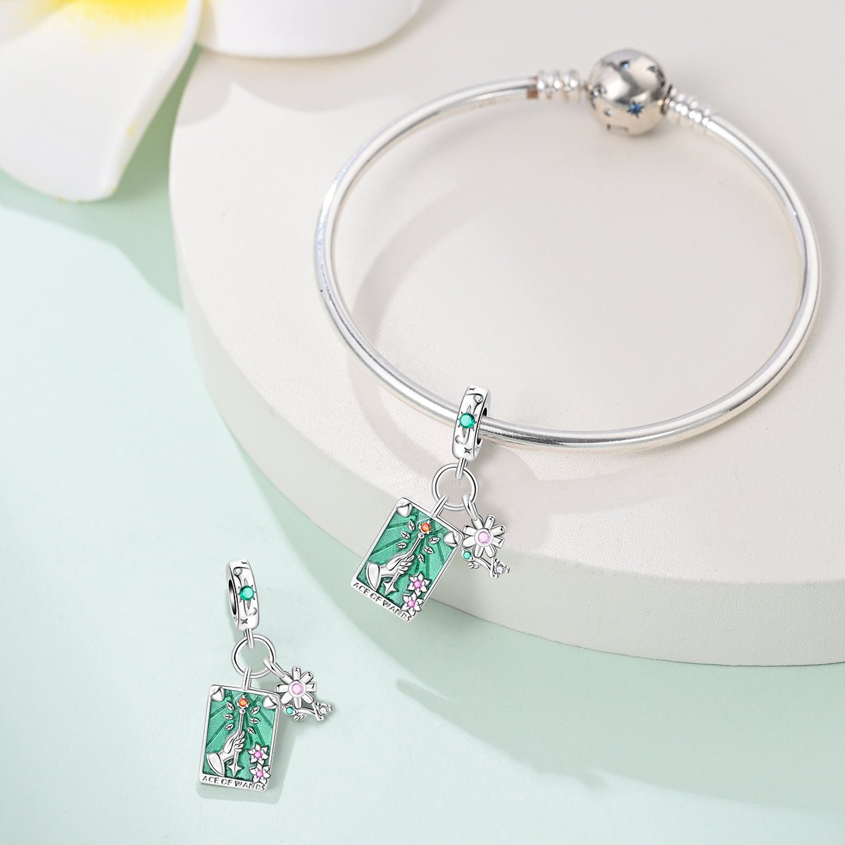 Pangama Jewelry Ace of Wands Tarot & Flower Dangle Charm