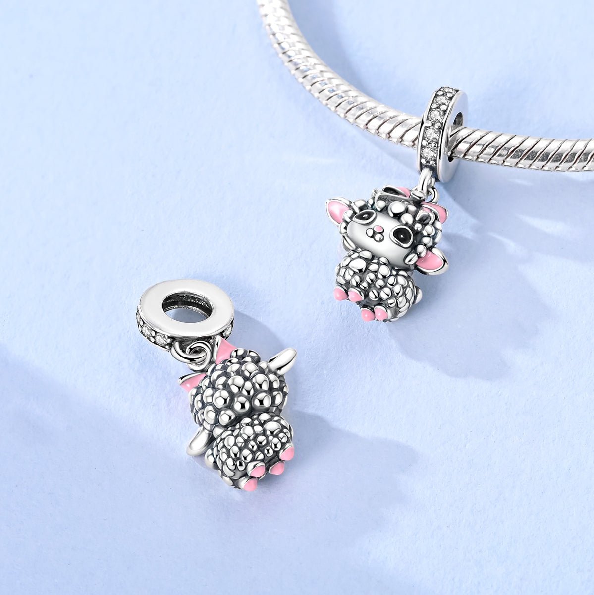 Pangama Jewelry Adorable Lamb with Pink Bow Dangle Charm