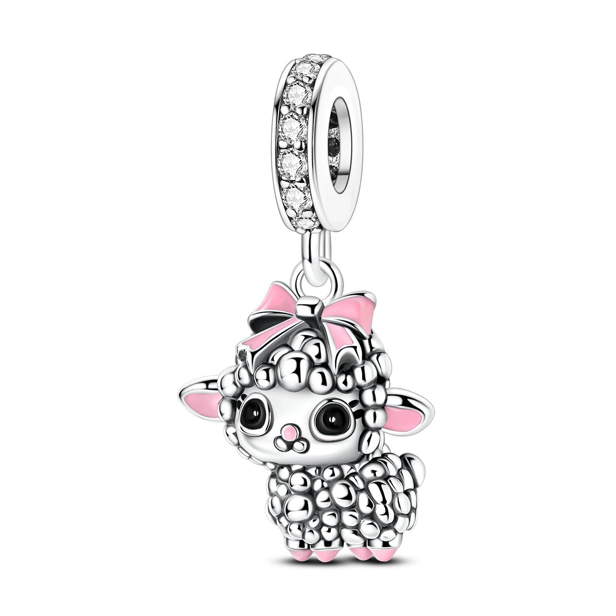 Pangama Jewelry Adorable Lamb with Pink Bow Dangle Charm