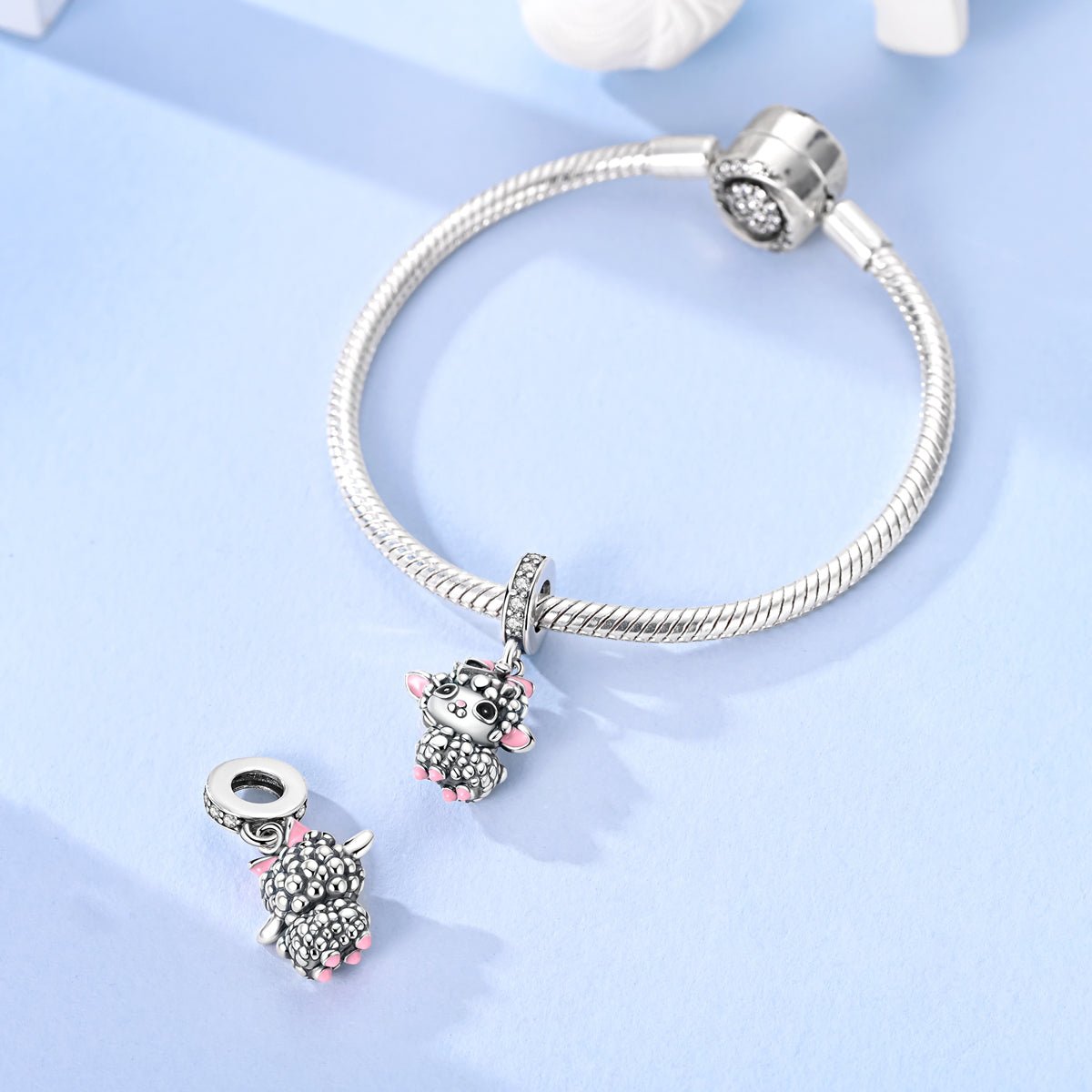 Pangama Jewelry Adorable Lamb with Pink Bow Dangle Charm