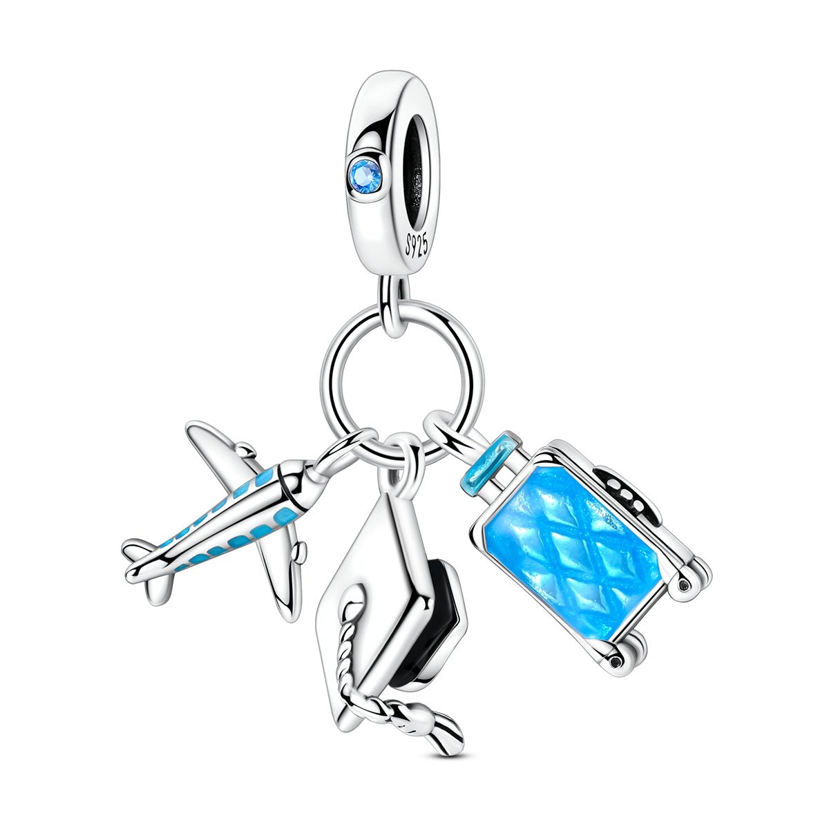 Pangama Jewelry Airplane, Graduation Cap & Suitcase Travel Dangle Charm