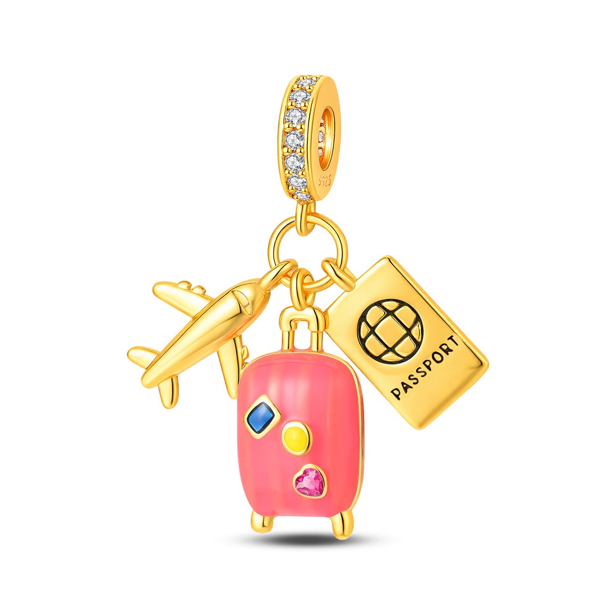 Pangama Jewelry Airplane, Passport & Suitcase Travel Dangle Charm