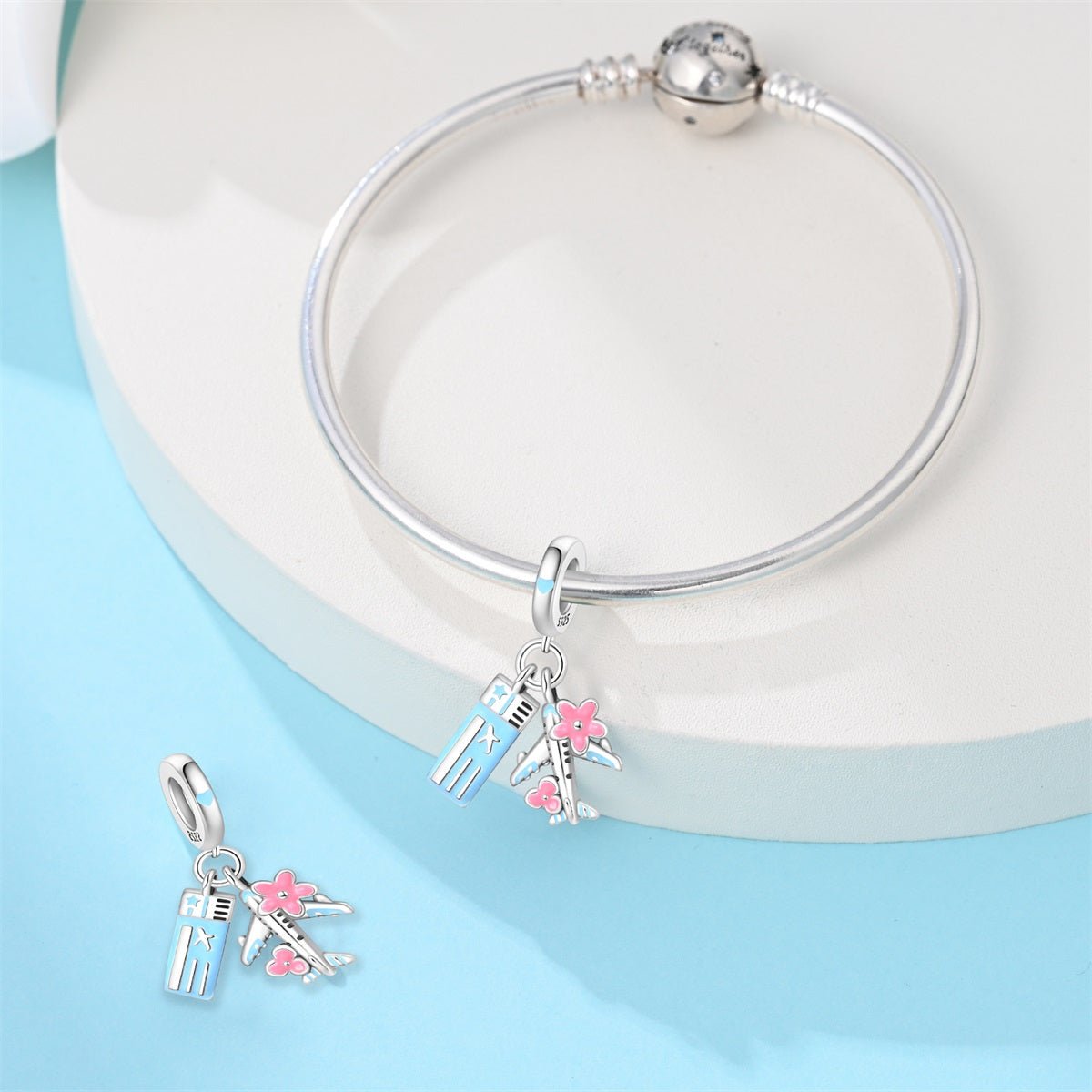 Pangama Jewelry Airplane with Ticket & Flowers Dangle Charm
