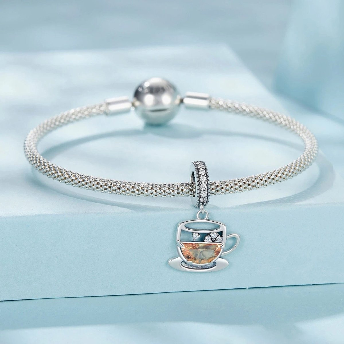 Pangama Jewelry Amber Coffee Cup & Saucer Dangle Charm