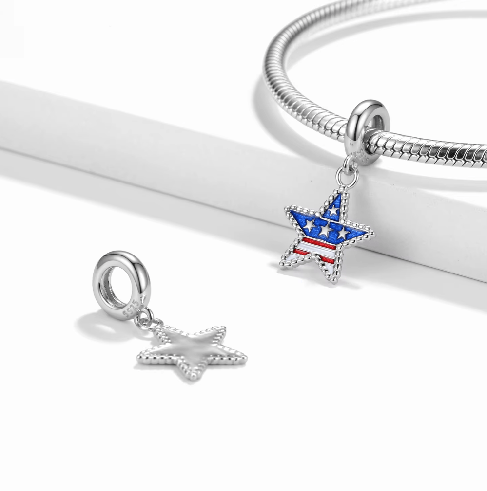 Pangama Jewelry American Flag Star Dangle Charm