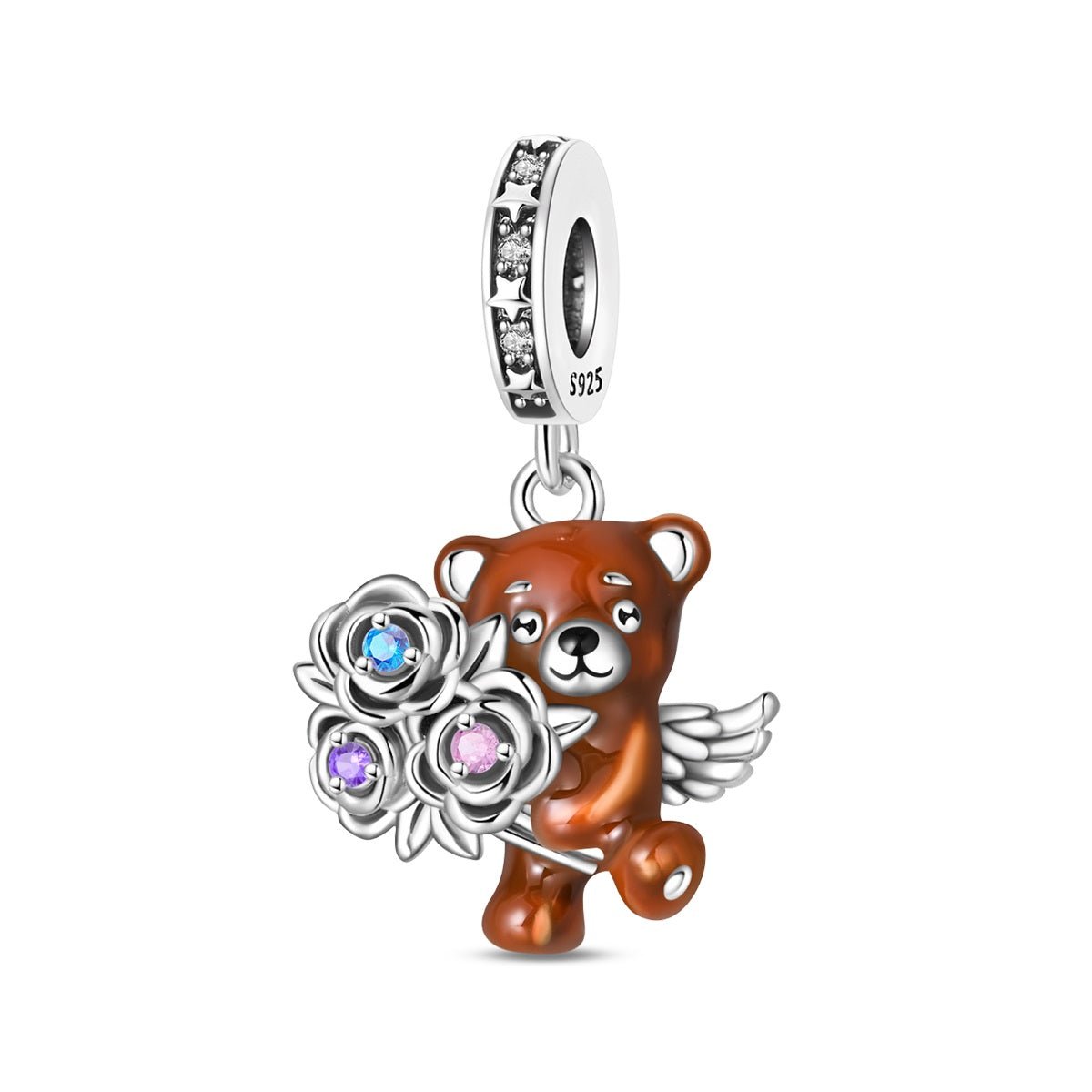 Pangama Jewelry Angel Bear with Roses Dangle Charm