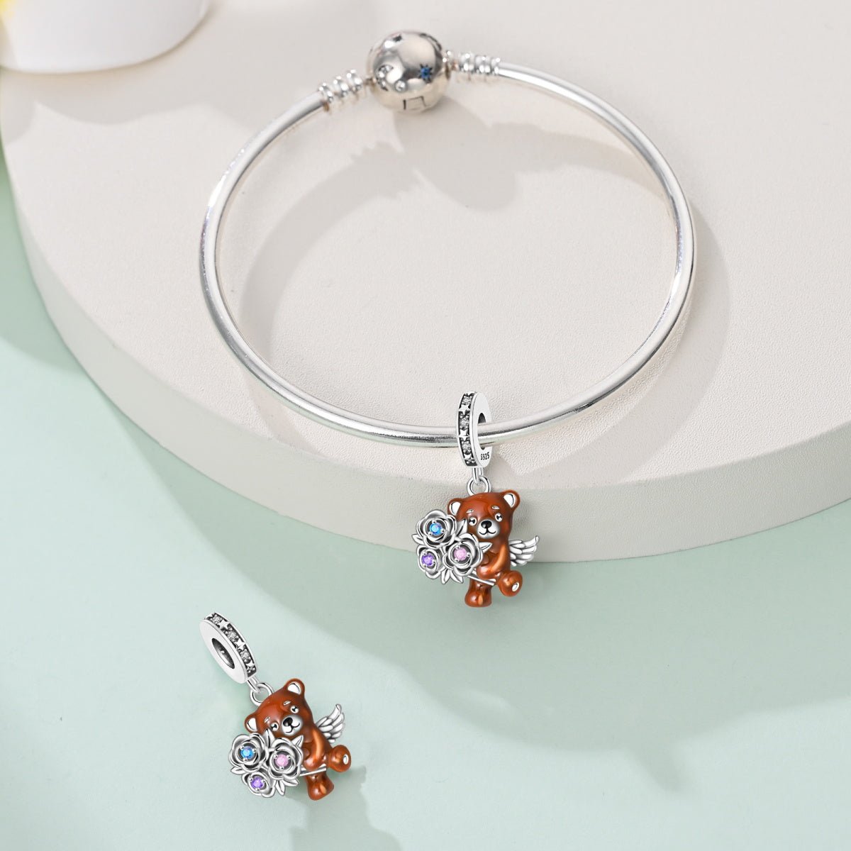 Pangama Jewelry Angel Bear with Roses Dangle Charm