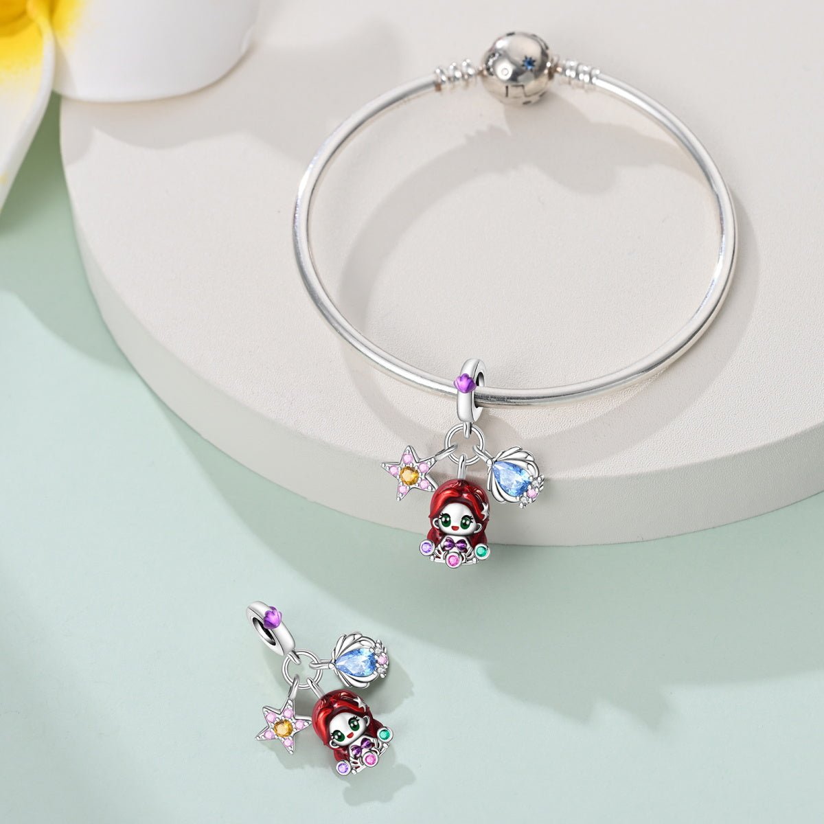 Pangama Jewelry Ariel with Red Hair, Starfish, & Seashell Dangle Charm