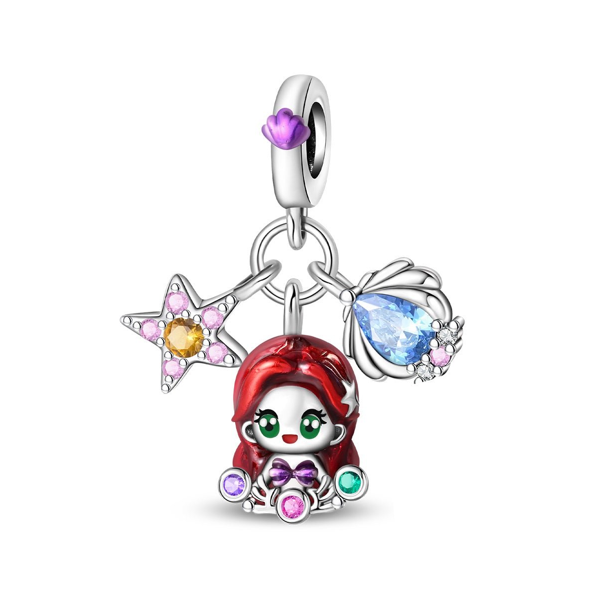 Pangama Jewelry Ariel with Red Hair, Starfish, & Seashell Dangle Charm