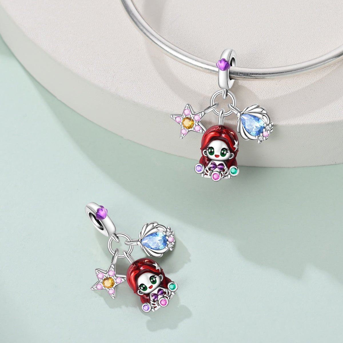Pangama Jewelry Ariel with Red Hair, Starfish, & Seashell Dangle Charm
