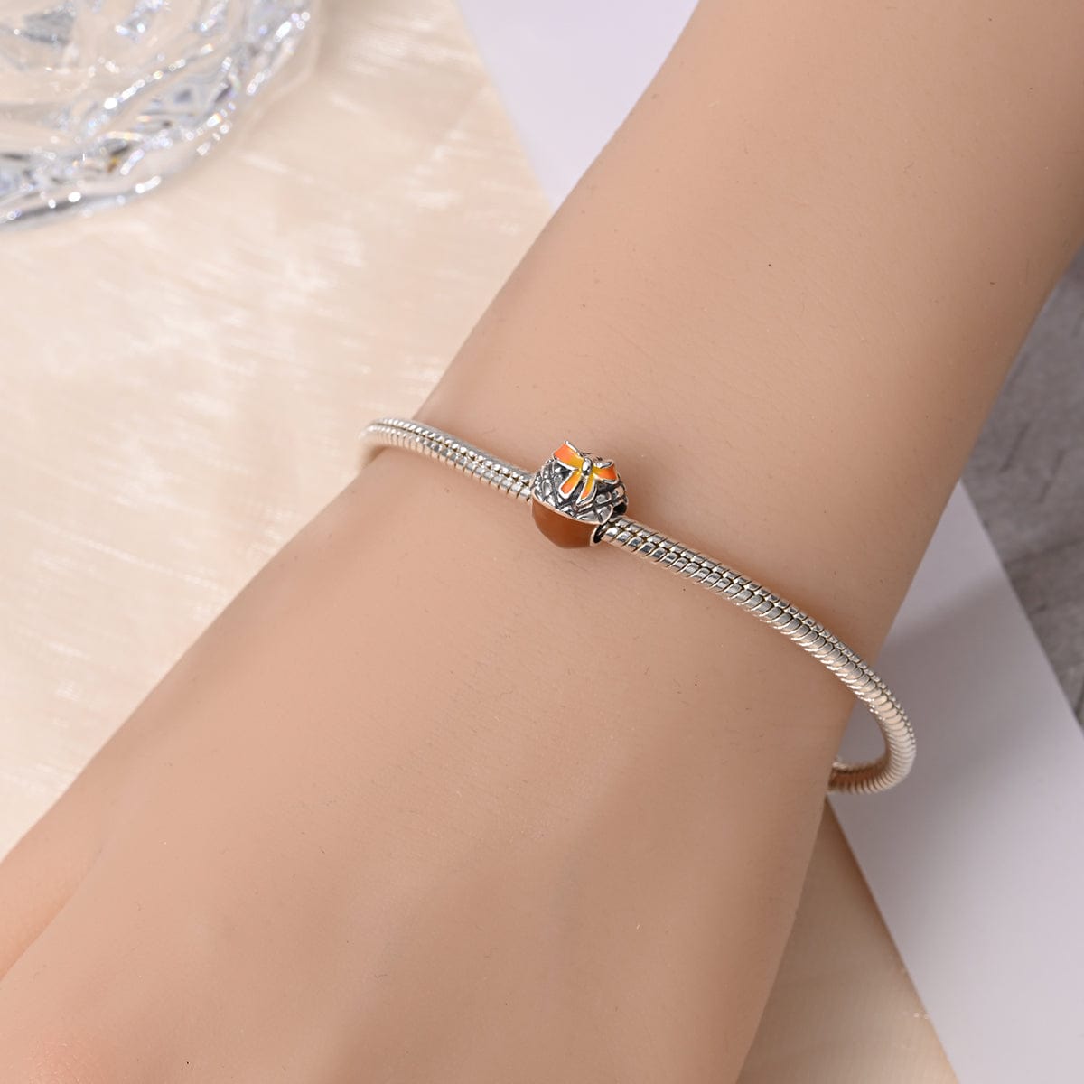 Pangama Jewelry Autumn Acorn Charm with Enamel Bow