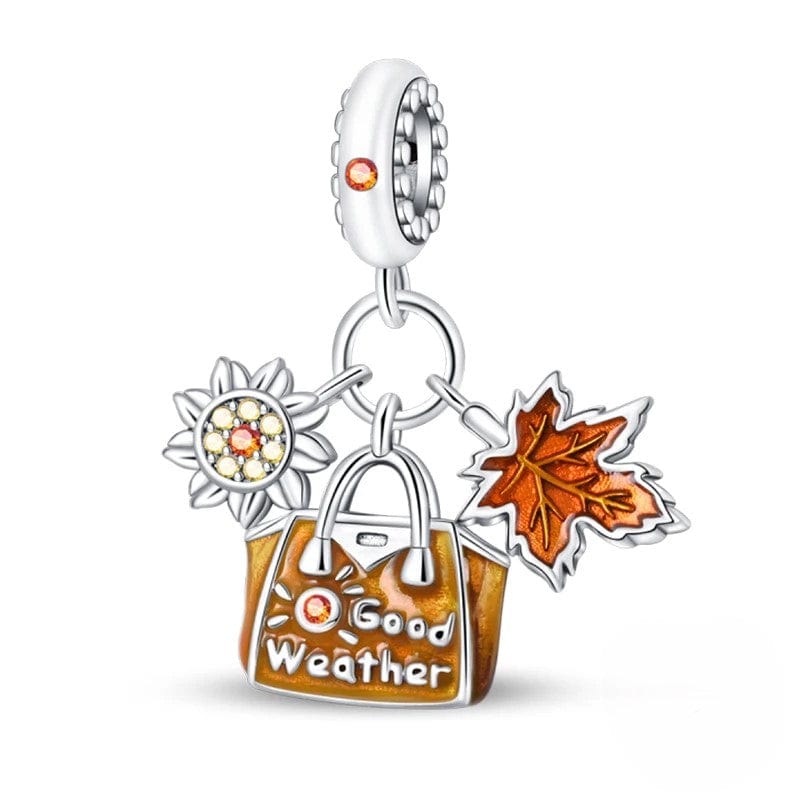 Pangama Jewelry Autumn Good Weather Sun & Maple Leaf Dangle Charm