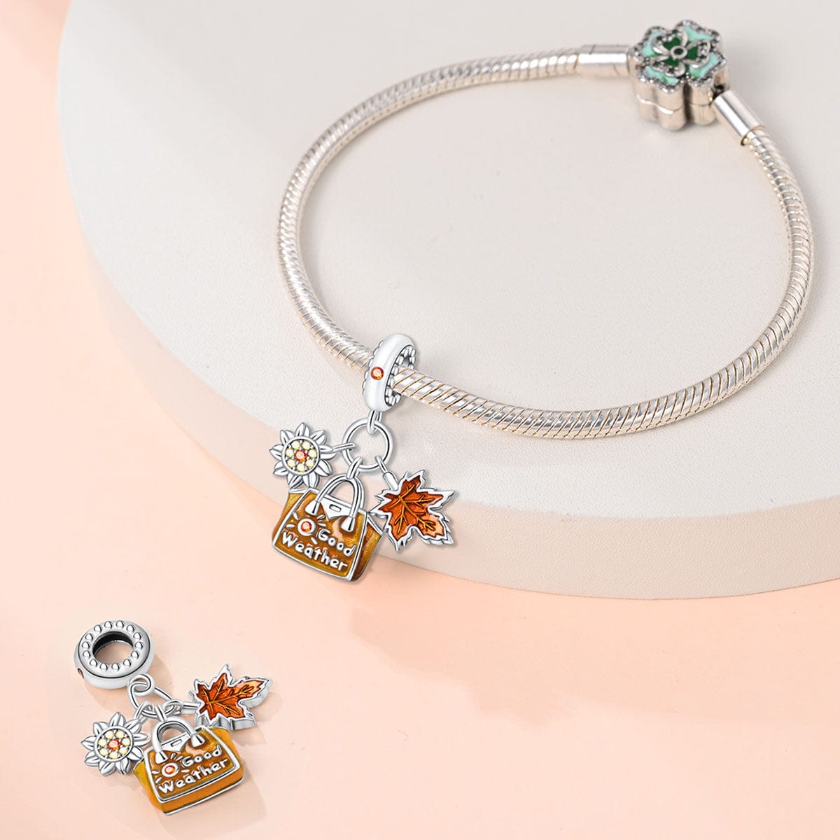 Pangama Jewelry Autumn Good Weather Sun & Maple Leaf Dangle Charm