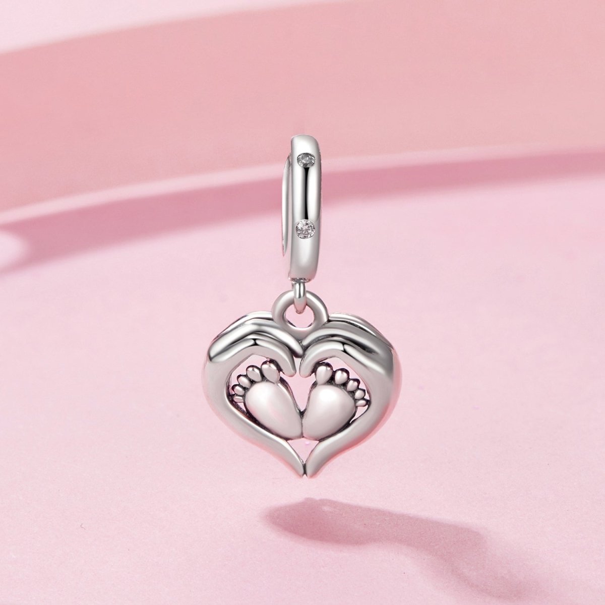 Pangama Jewelry Baby Feet in Heart Hands Dangle Charm