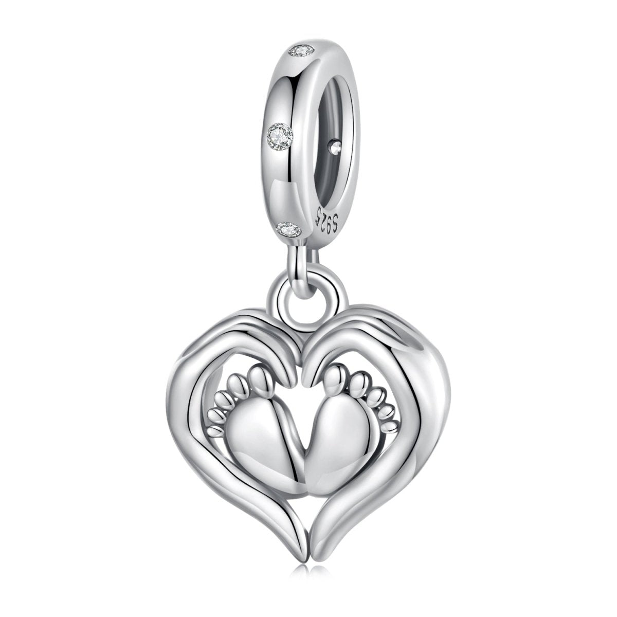 Pangama Jewelry Baby Feet in Heart Hands Dangle Charm