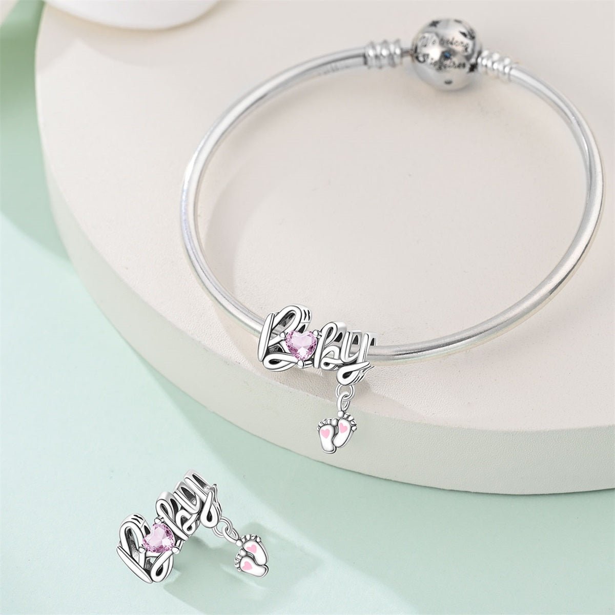 Pangama Jewelry Baby Feet with Heart Dangle Charm