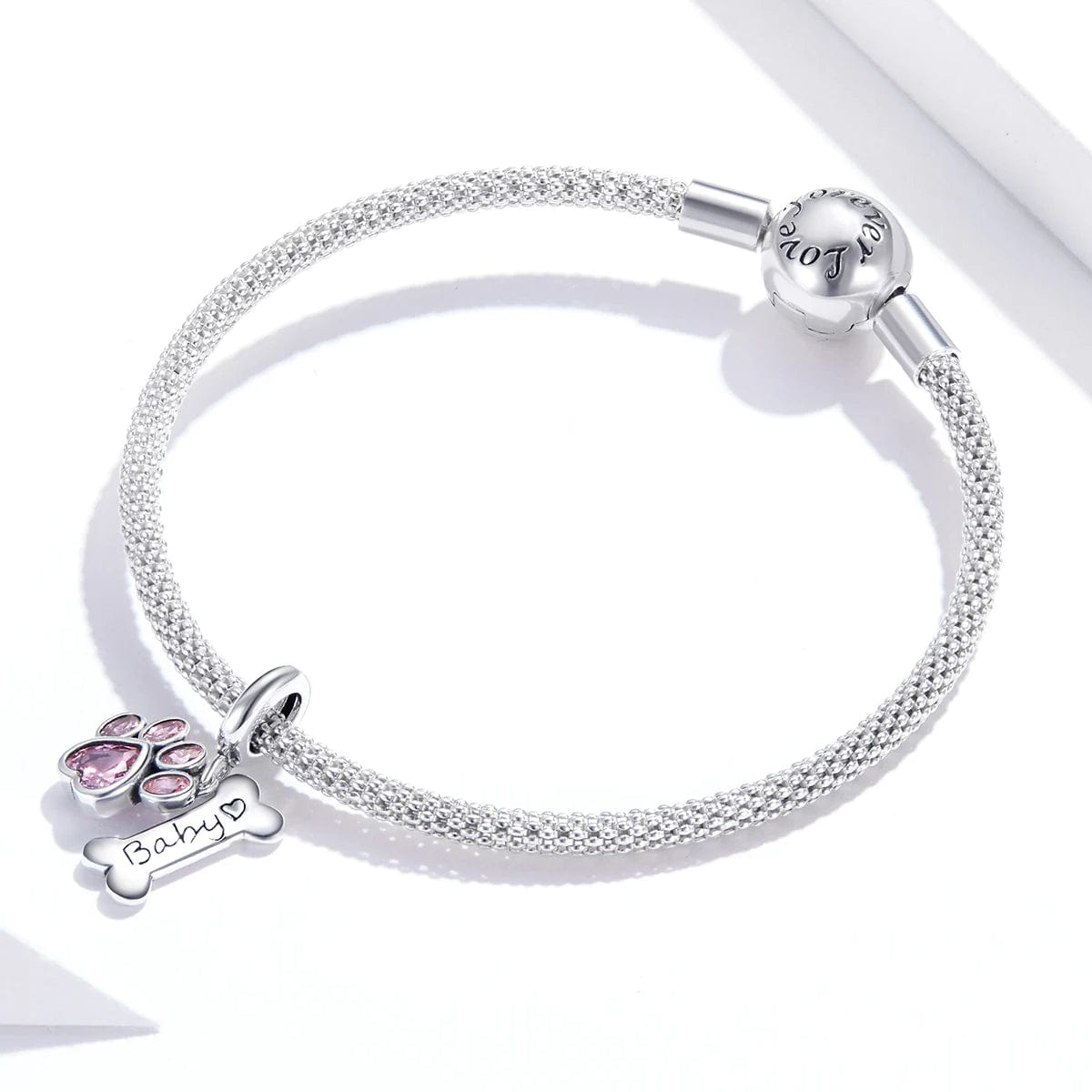 Pangama Jewelry Baby Pink Paw & Bone Double Dangle Charm