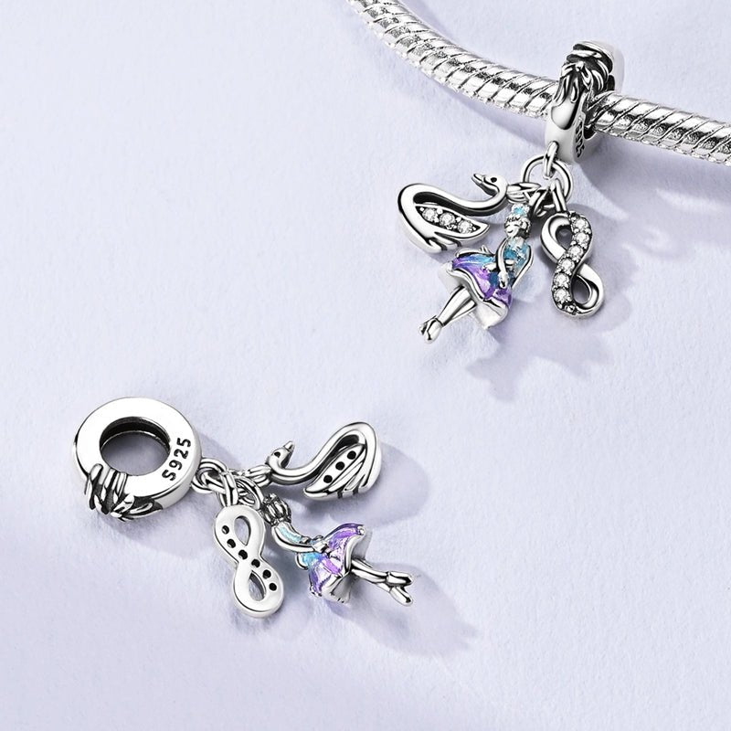 Pangama Jewelry Ballerina, Swan & Infinity Triple Dangle Charm